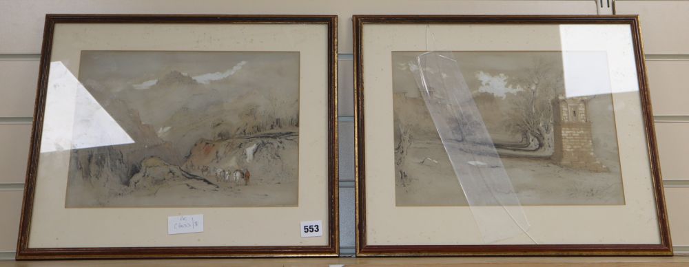 19th century English School, pencil and watercolour, View of San Filippo and The Tomb of Theron, inscribed in pencil, 24 x 34cm